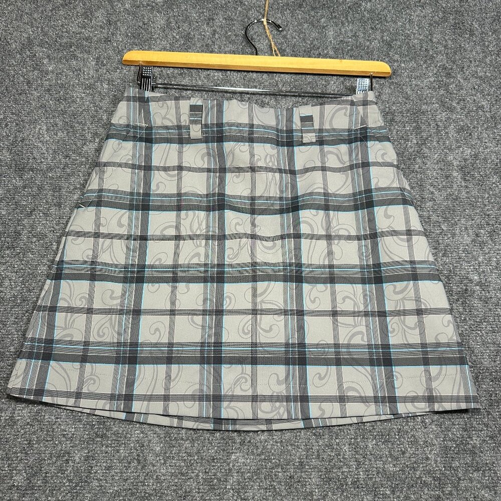 Nike Golf Dri Fit Skort Womens 4 Gray Plaid Golf Tennis Pockets Side Zip